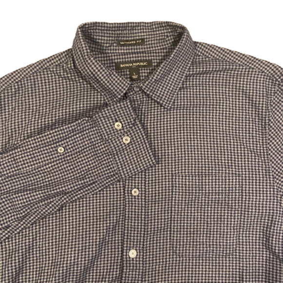 Banana Republic Untucked Fit Blue Plaid Long Sleeve Button-Down Shirt Size Large - Picture 1 of 4